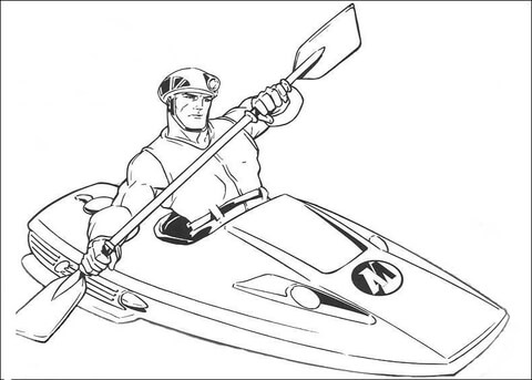 Action Man Is Riding His Canoe  Coloring Page